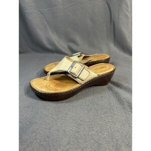 Born Shoes‎ Womens Size 6 Beige Leather Wedge Sandals Buckle Comfort Platform